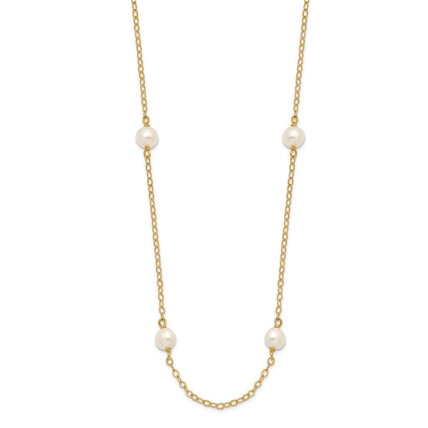 4X5MM Near Round Pearl 8-Station 16" Necklace in 14KT Yellow Gold