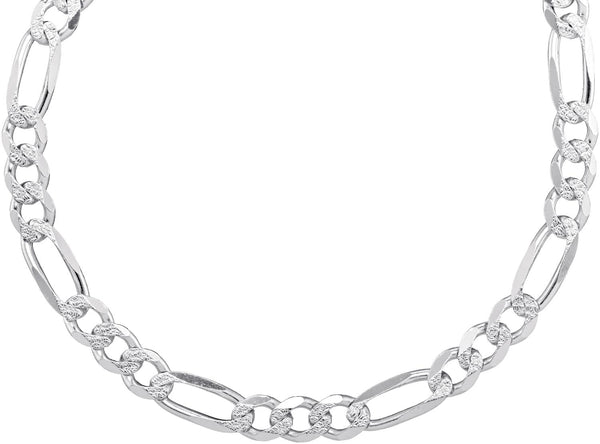 Sterling Silver 24" 5.9MM Pave Figaro Chain