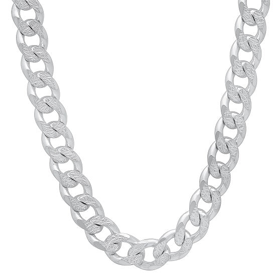Sterling Silver 30" 9.3MM Curb Pave Chain
