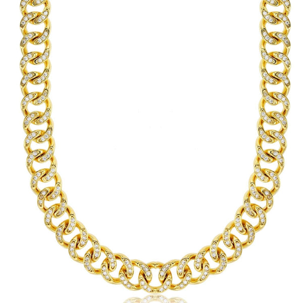 Luxe Layers 14KT Yellow Gold Plated Sterling Silver Cubic Zirconia 26" 12MM Cuban Link Pave with CZ Chain