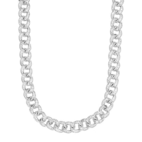 Luxe Layers Sterling Silver Baguette Cubic Zirconia 24" 8MM Cuban Link Chain