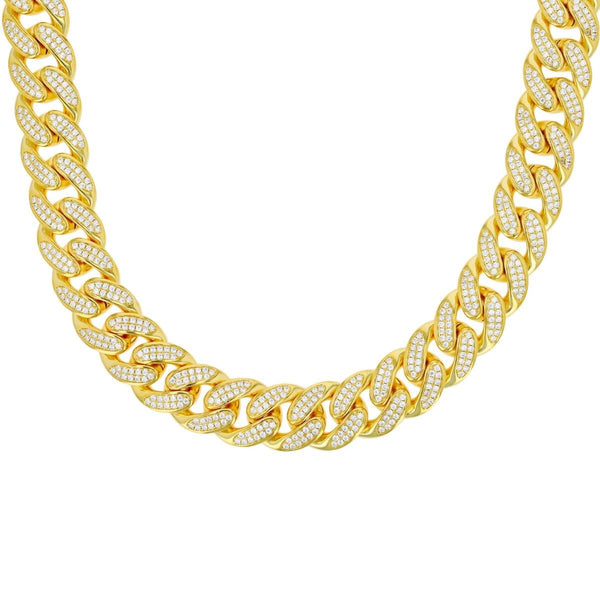 Luxe Layers 14KT Yellow Gold Plated Sterling Silver Cubic Zirconia 24" 15MM Cuban Link Chain