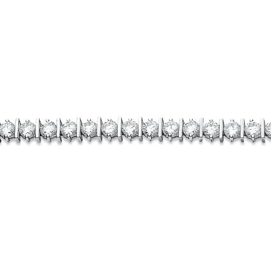 Platinum Plated Sterling Silver Round Cubic Zirconia 7" Tennis Bracelet