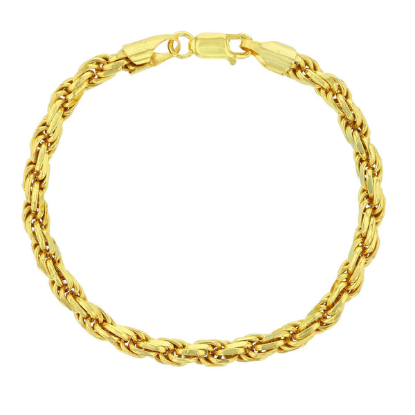 Luxe Layers 14KT Yellow Gold Plated Sterling Silver 8.5" 5.7MM Diamond-cut Rope Bracelet