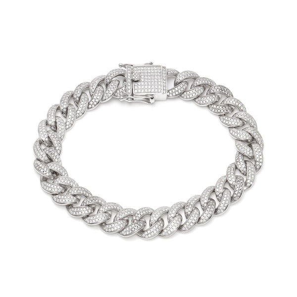 Luxe Layers Sterling Silver Cubic Zirconia 8.5" 11.5MM Miami Cuban Link Pave Bracelet