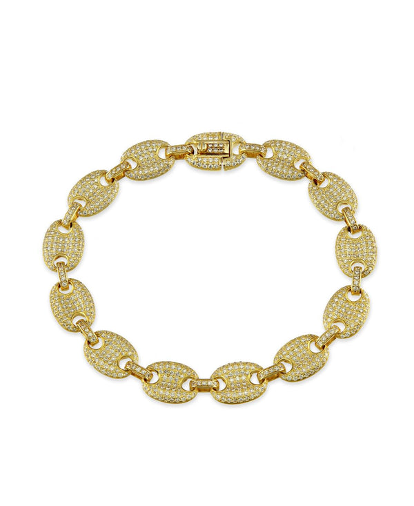 Luxe Layers 14KT Yellow Gold Plated Sterling Silver Cubic Zirconia 8.5" 10MM Anchor Link Bracelet