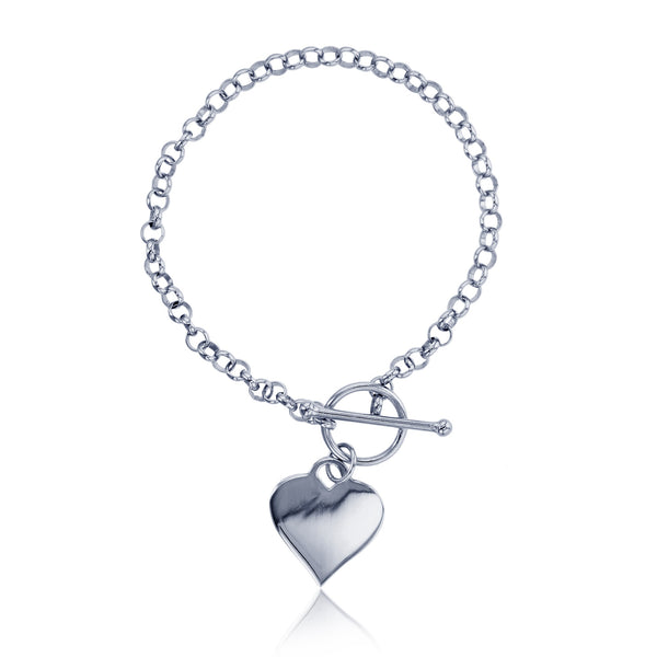 Sterling Silver 7.5" Heart Toggle Bracelet