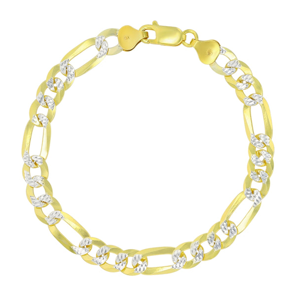 Luxe Layers 14KT Yellow Gold Plated Sterling Silver 8.25" 7.5MM Diamond-cut Pave Figaro Bracelet