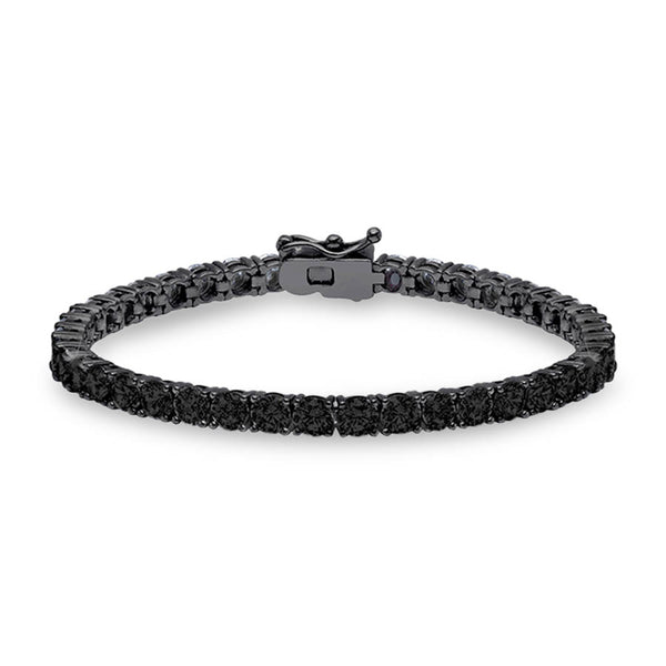 Crislu Black Rhodium Plated Sterling Silver Round Cubic Zirconia 7" Tennis Bracelet