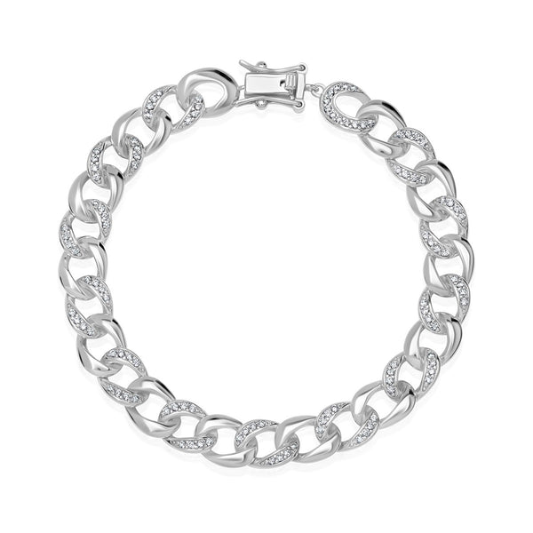 Crislu Platinum Plated Sterling Silver Cubic Zirconia 7" Curb Bracelet