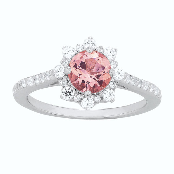 Sterling Silver 6MM Round Swarovski Morganite CZ Ring