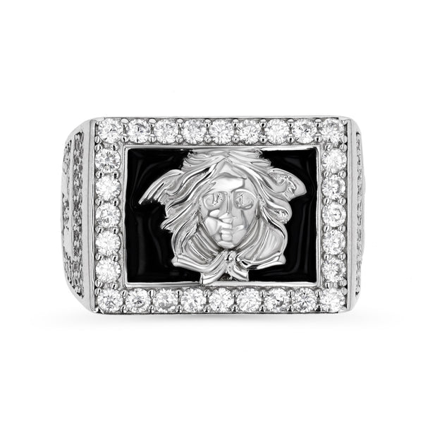 Luxe Layers Sterling Silver and Cubic Zirconia Black Enamel Medusa Ring