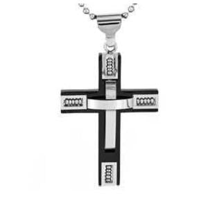 Black Stainless Steel 24" Cross Pendant