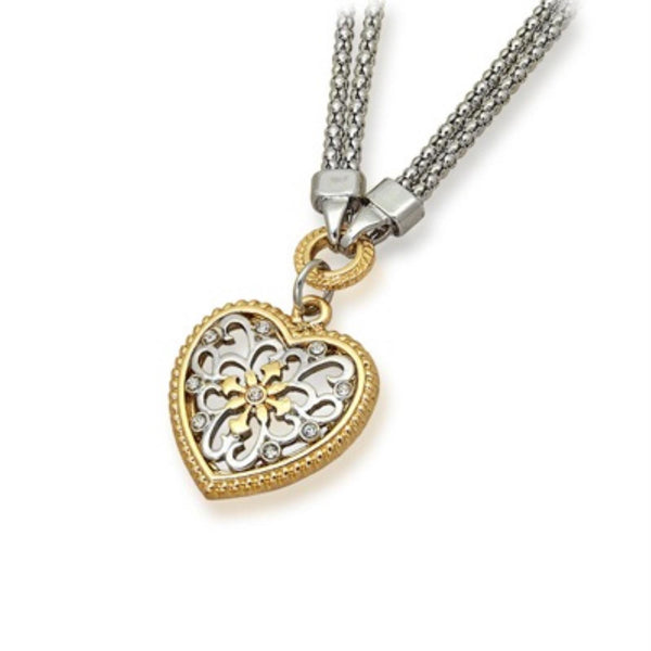 18" Two-tone Alloy Steel Heart Necklace