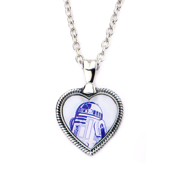 Stainless Steel 18" Heart Star Wars R2D2 Pendant