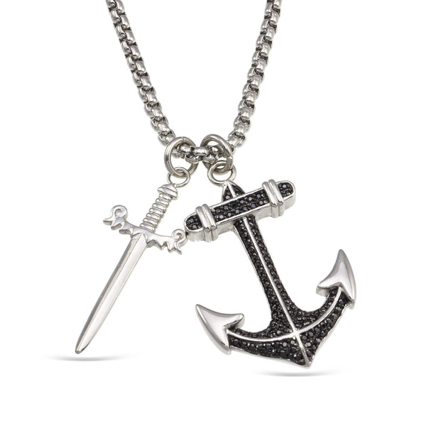 Luxe Layers Stainless Steel Cubic Zirconia 38X25MM 24" Cross Anchor Pendant