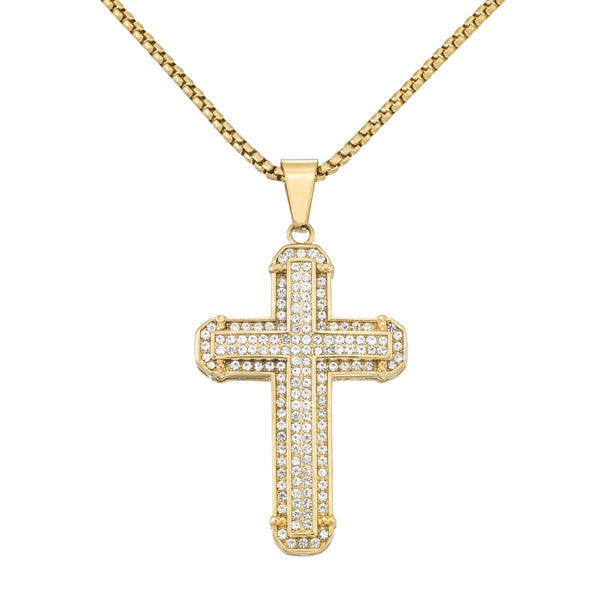 King by Simone I Smith Yellow Stainless Steel and Crystal 56X38MM 24" Cross Pendant