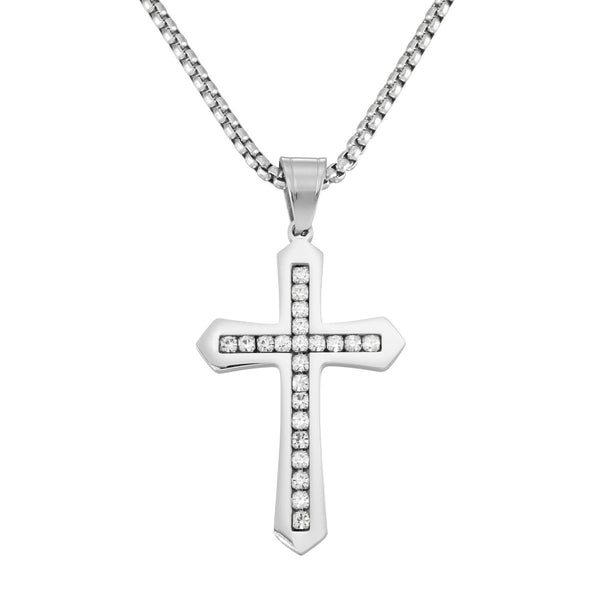 King by Simone I Smith Stainless Steel and Crystal 40X28MM 24" Cross Pendant