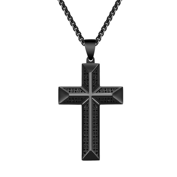 Titan by Adrian Gonzalez Black Stainless Steel 1/3 CTW Diamond 32X48MM 24" Cross Pendant