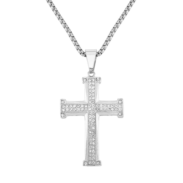 King by Simone I Smith Stainless Steel and Crystal 50X35MM 24" Cross Pendant