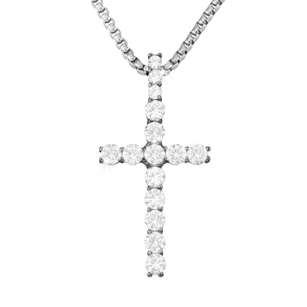 King by Simone I Smith Stainless Steel and Crystal 54X27MM 24" Cross Pendant