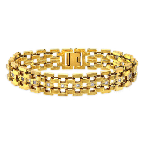 Yellow Stainless Steel Cubic Zirconia 8.5" 16MM Bracelet