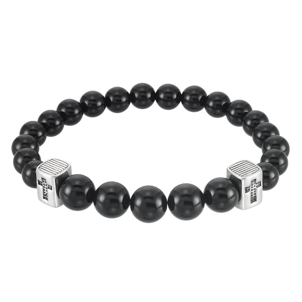 King by Simone I Smith Stainless Steel and Onyx 8" 8MM Stretch Bead Bracelet