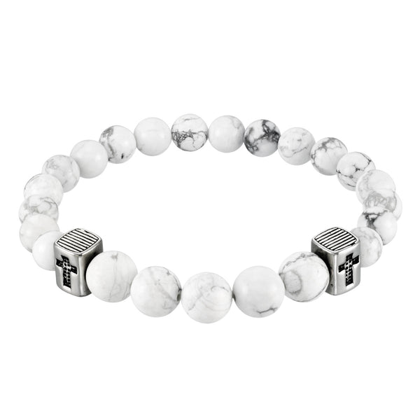 King by Simone I Smith Stainless Steel and Agate 8" 8MM Stretch Bead Bracelet