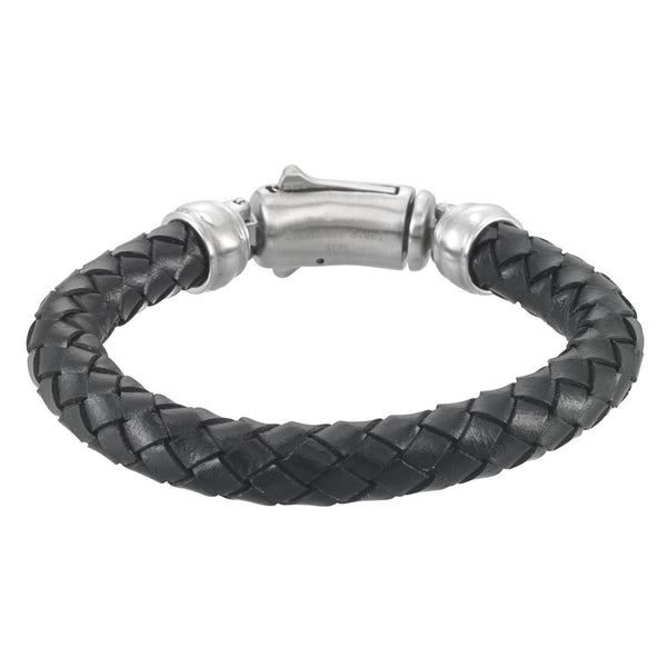 King by Simone I Smith Stainless Steel 9" 10MM Braided Leather Bracelet