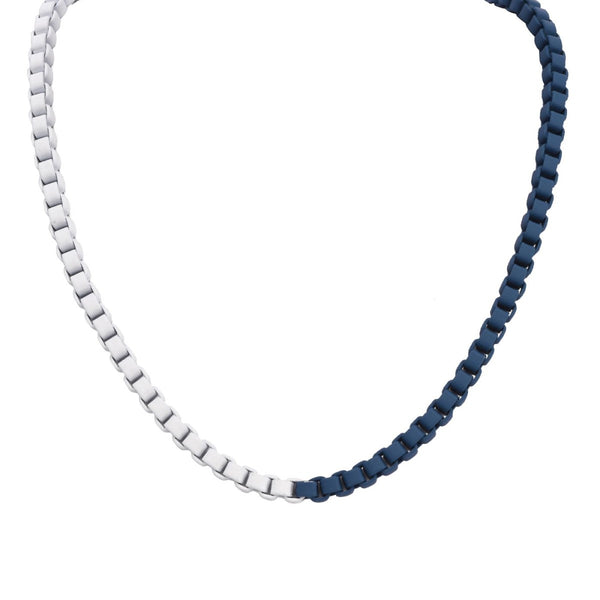 Blue and White Enameled Stainless Steel 24" 5MM Box Chain