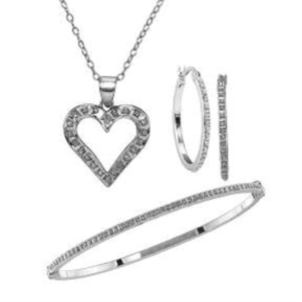 Platinum Plated Sterling Silver and Diamond 18" Box Set Diamond Accent Pendant