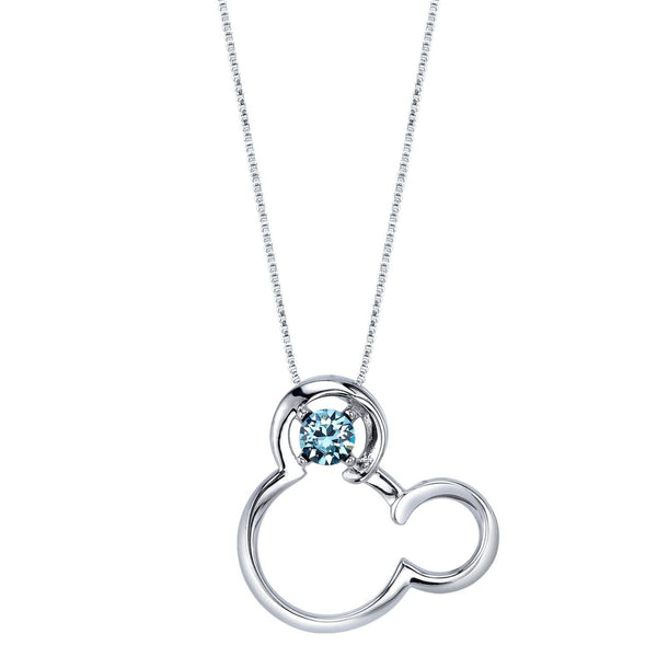 Disney Sterling Silver Round Swarovski Crystal 18" Birthstone Mickey Mouse Pendant