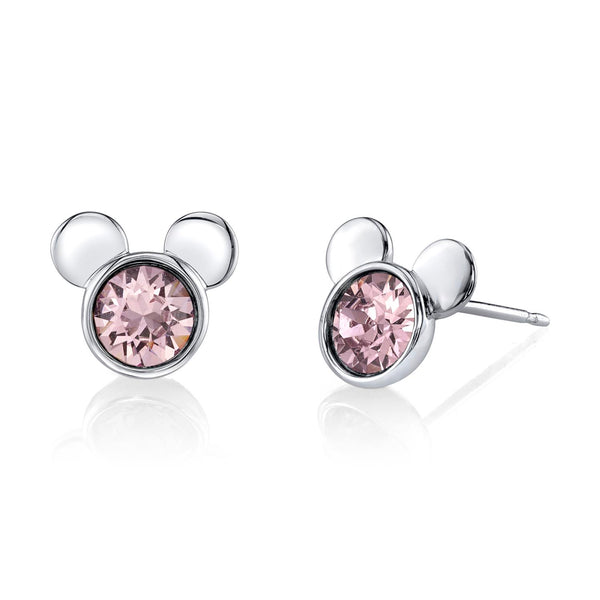Disney Sterling Silver Round Swarovski Crystal Birthstone Mickey Mouse Stud Earrings