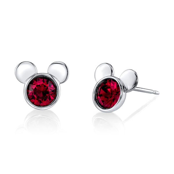 Disney Sterling Silver Round Swarovski Crystal Birthstone Mickey Mouse Stud Earrings