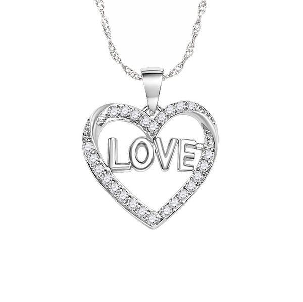 Sterling Silver and White Sapphire 18" Heart Love Pendant