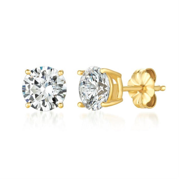 Crislu 18KT Yellow Gold Plated Sterling Silver 3 CTW Round Cubic Zirconia Stud Earrings