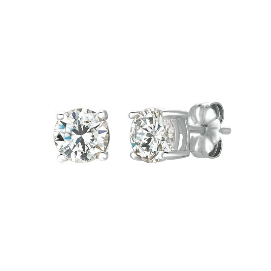 Crislu Platinum Plated Sterling Silver Round Cubic Zirconia Solitaire Stud Earrings