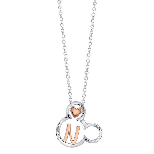 Disney Sterling Silver 18" Initial Pendant; Initial N