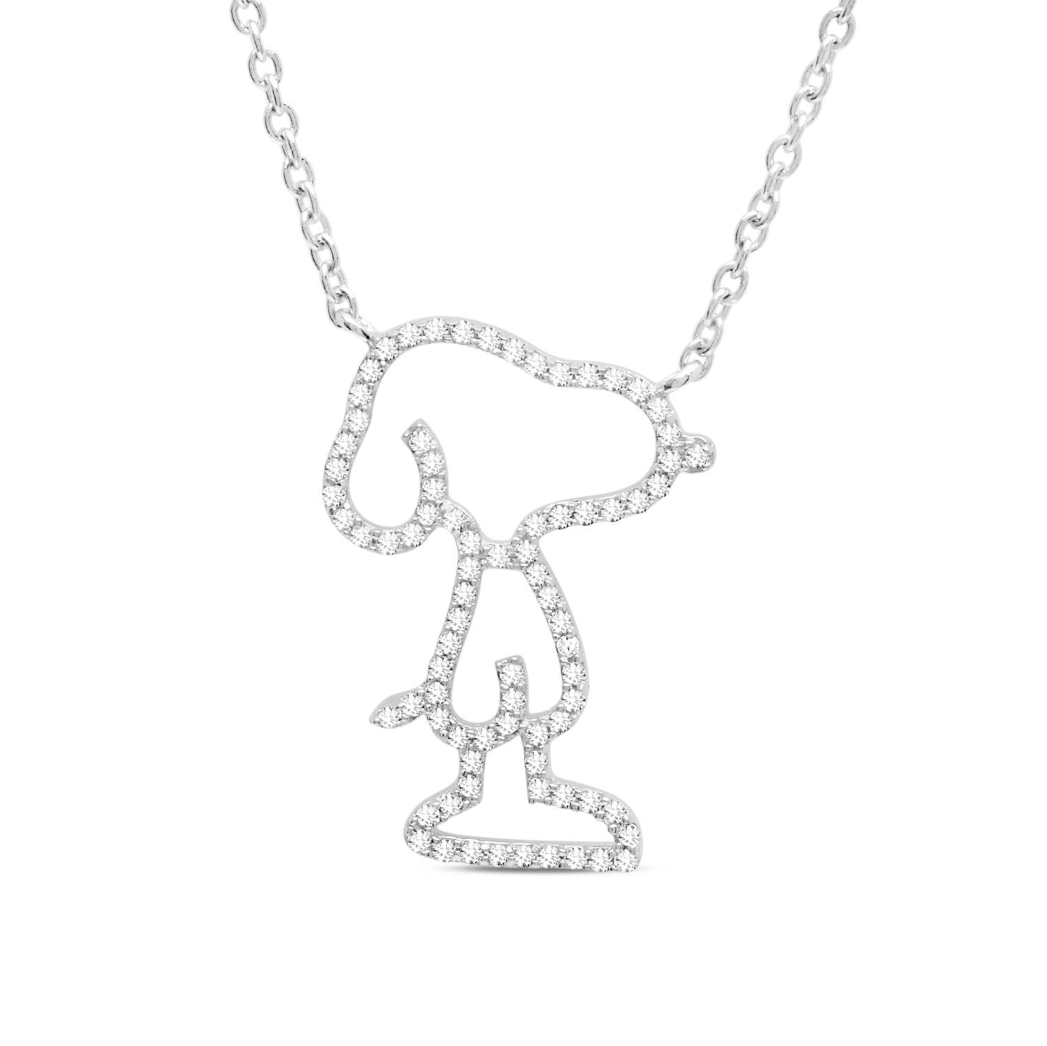 Crislu Platinum Plated Sterling Silver and Cubic Zirconia 18-inch Snoopy Pendant