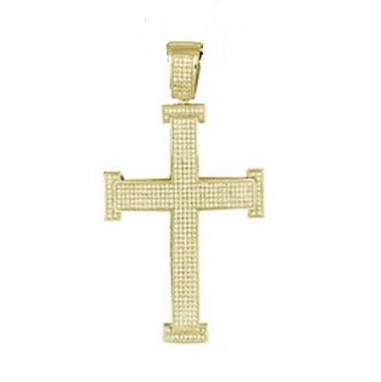 Luxe Layers 14KT Yellow Gold Plated Sterling Silver Cubic Zirconia 85X50MM Cross Pendant-Chain Not Included