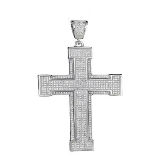 Luxe Layers Sterling Silver Cubic Zirconia 70X40MM Cross Pendant. Chain Not Included