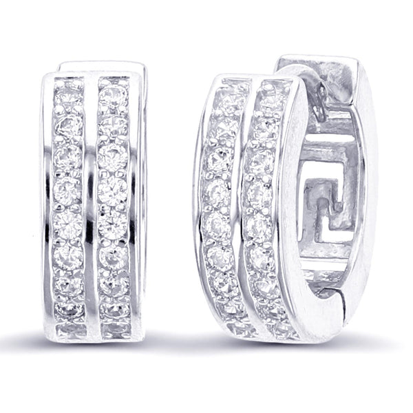 Luxe Layers Rhodium Plated Sterling Silver Round Cubic Zirconia 4X12MM Huggie Hoop Earrings