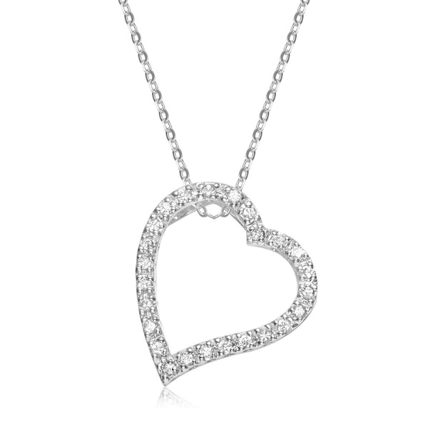 Sterling Silver Cubic Zirconia 22X24MM 18" Heart Pendant