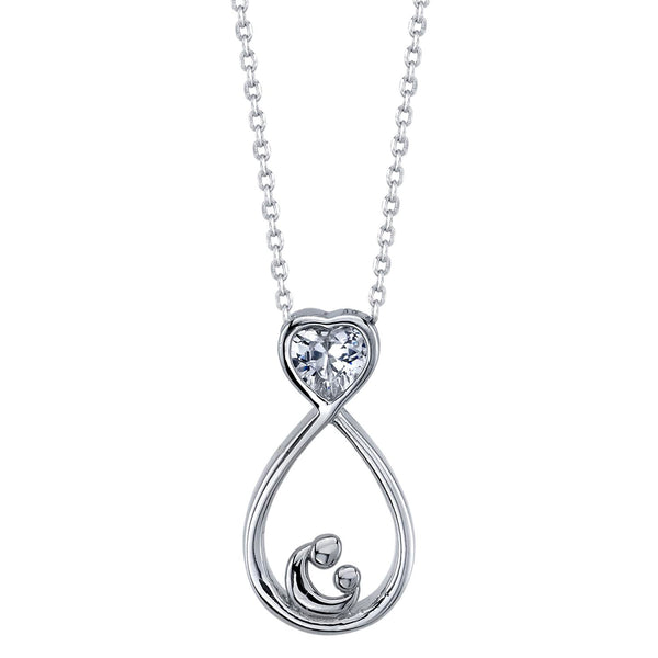 Sterling Silver Cubic Zirconia 18" Mother and Child Pendant