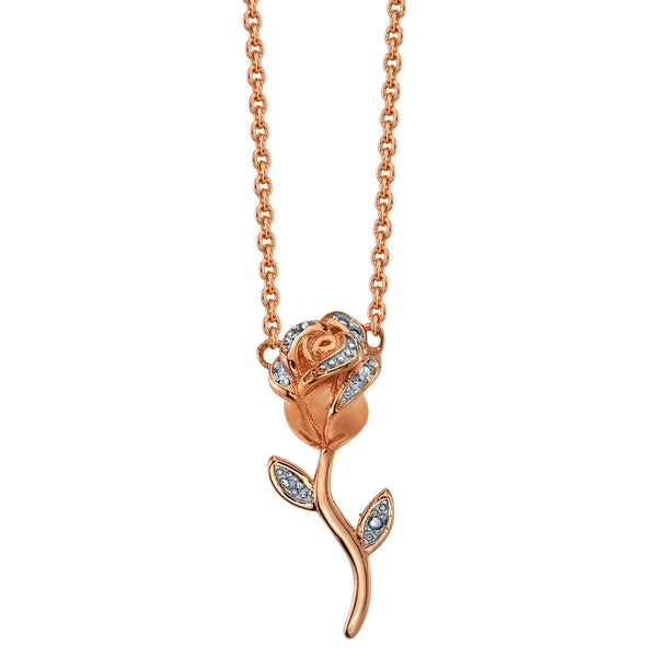 Rose Gold Plated Sterling Silver Cubic Zirconia 18" Rose Pendant
