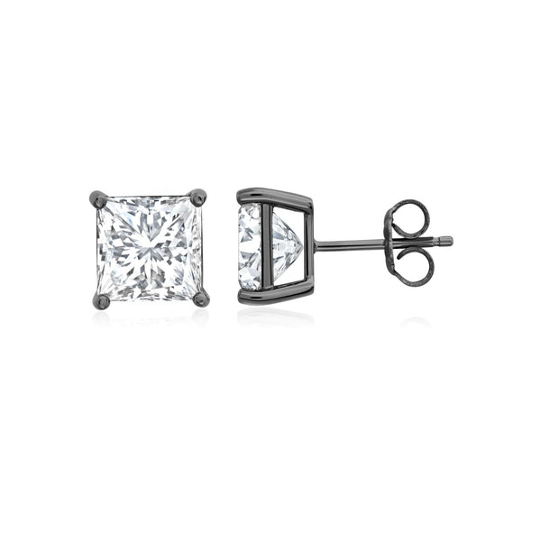 Crislu Black Rhodium Sterling Silver Princess Cut Cubic Zirconia Stud Earrings