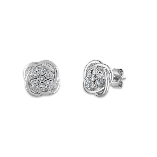 Sterling Silver 1/10 CTW Diamond Cluster Stud Love Knot Earrings