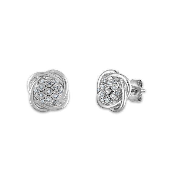 Sterling Silver 1/10 CTW Diamond Cluster Stud Love Knot Earrings