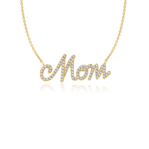 Crislu 18KT Yellow Gold Plated Sterling Silver Cubic Zirconia 18" Mom Pendant