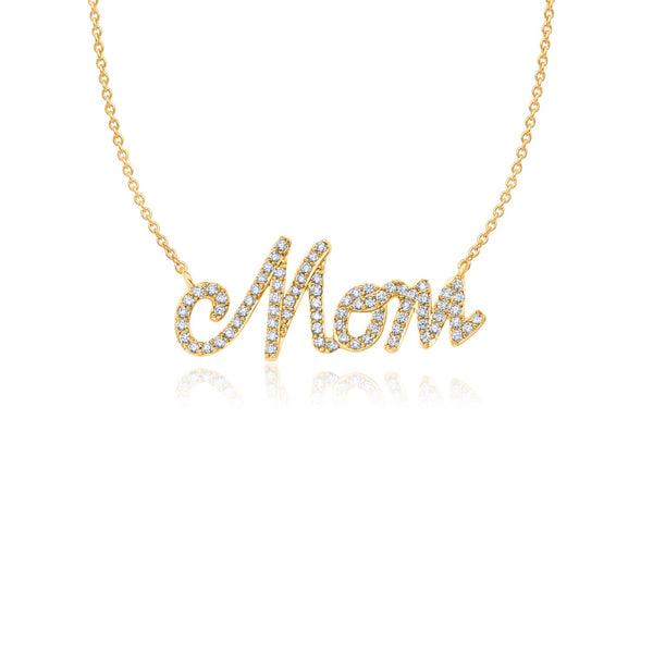 Crislu 18KT Yellow Gold Plated Sterling Silver Cubic Zirconia 18" Mom Pendant